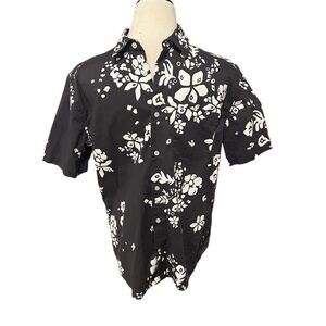 Gap Gray and White Floral Short Sleeve Button Down Sz S